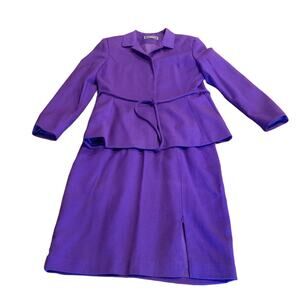 Vintage Women's Purple Halston Skirt & Jacket Blazer Wool Suit